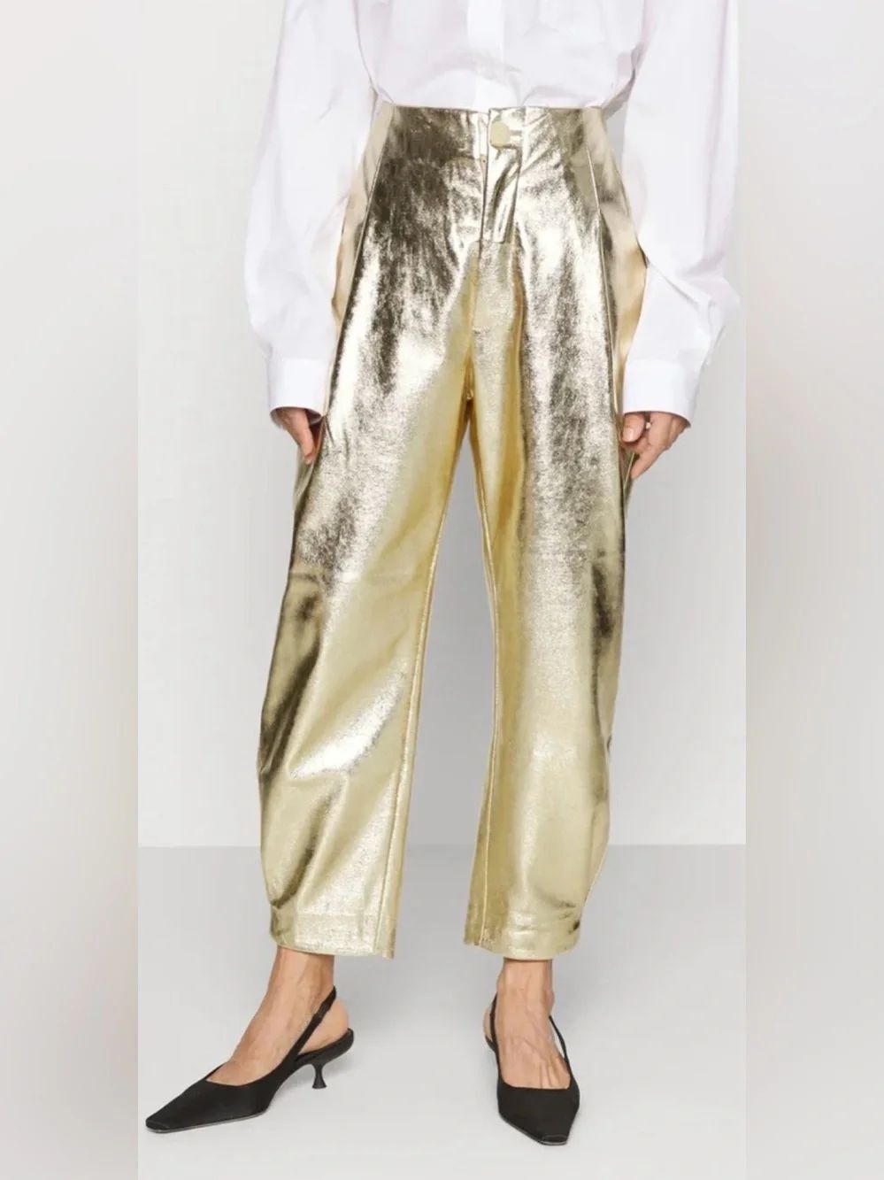 Desigual Gold Metallic Wide-Leg Trousers
